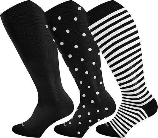 Wide Calf Compression Socks for Women & Men Extra Large Size Support Socks for Nurses Running Pregnant Travel, 15-20 mmHg