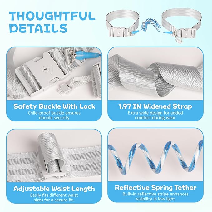 JXM Safety Waist Harness for Active Child, Hands Free Walking Leash with Lock for Autism, Secure Waist Belt for Special Needs, ADHD, Autistic Kids, Adjustable Elopement Tether with Key (Plus Size)