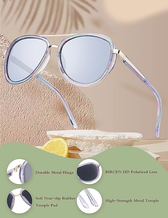 BIRCEN Polarized Sunglasses for Women UV - Protection Womens Retro Mirrored Shades with Acetate Frame BC2001
