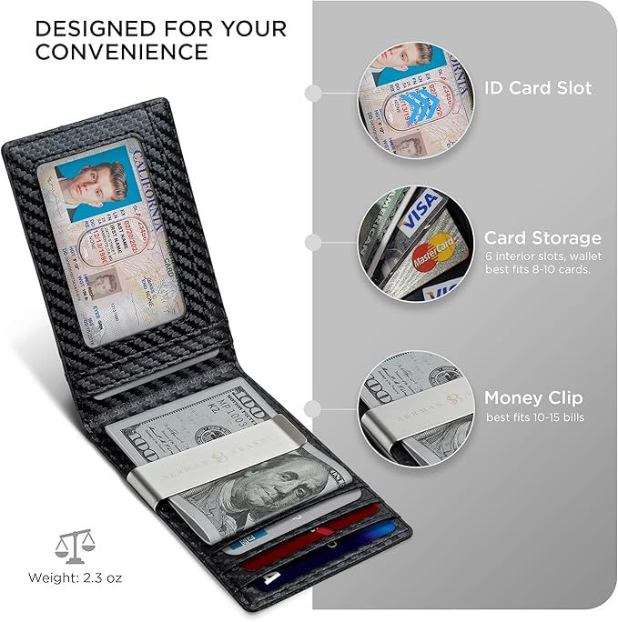 SERMAN BRANDS Mens Money Clip Wallet. RFID Blocking Slim Front Pocket Wallets for Men, Full Grain Leather RFID Minimalist Card Holder | RFID Blocking, Slim, Front Pocket, RFID, Minimalist, Card Holder