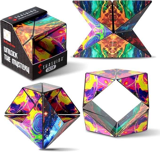 Shashibo OCTA Shape Shifting Sensory Fidget Toy – Magnetic STEM Brain Teaser Game Gift for Smart Kids 8-12, Teens and Adults with endless shape possibilities – Pairs All Shashibo Cubes (Infinity)