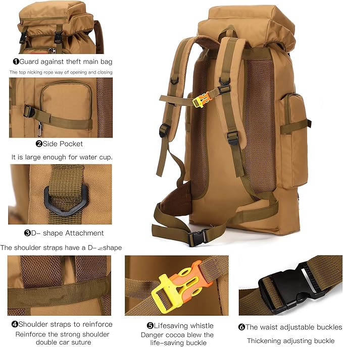 King'sGuard 70L Camping Hiking Backpack Tactical Backpack Military Molle Rucksack Backpack for Outdoor