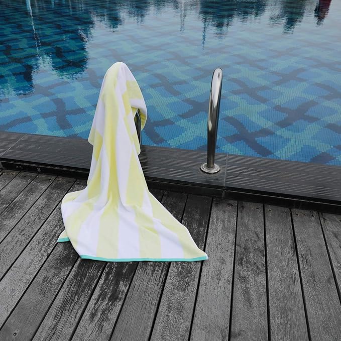 Cotton Oversized Beach Towel - Large 70 x 35 Inch Pool Towel, Yellow Striped Quick Dry Swimming Cabana Towel