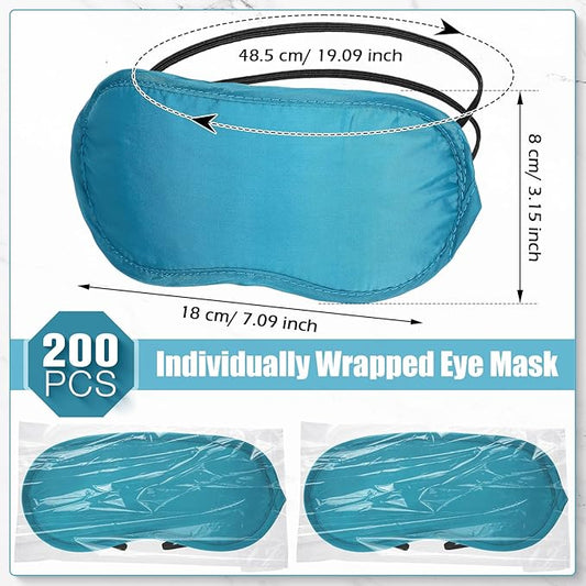 Tarpop 200 Pcs Eye Mask Sleeping Blindfold Eye Cover with Adjustable Strap for Games Party Team Building Travel Individually Wrapped Sleep Mask for Women Men (Lake Blue)