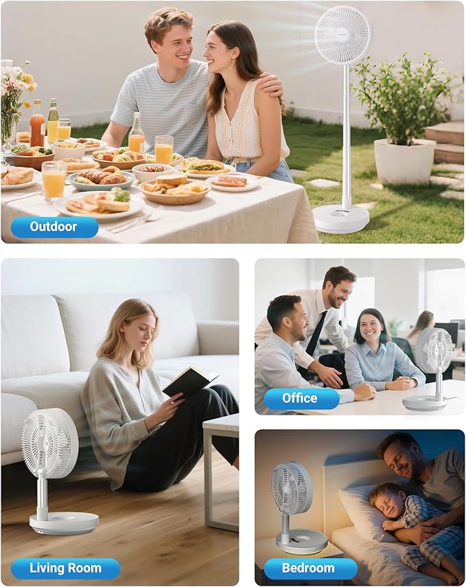 Primevolve Portable Rechargeable Oscillating Fan, Battery Operated Fan Adjustable Height, USB Home Office Outdoor Camping Travel, White 10"