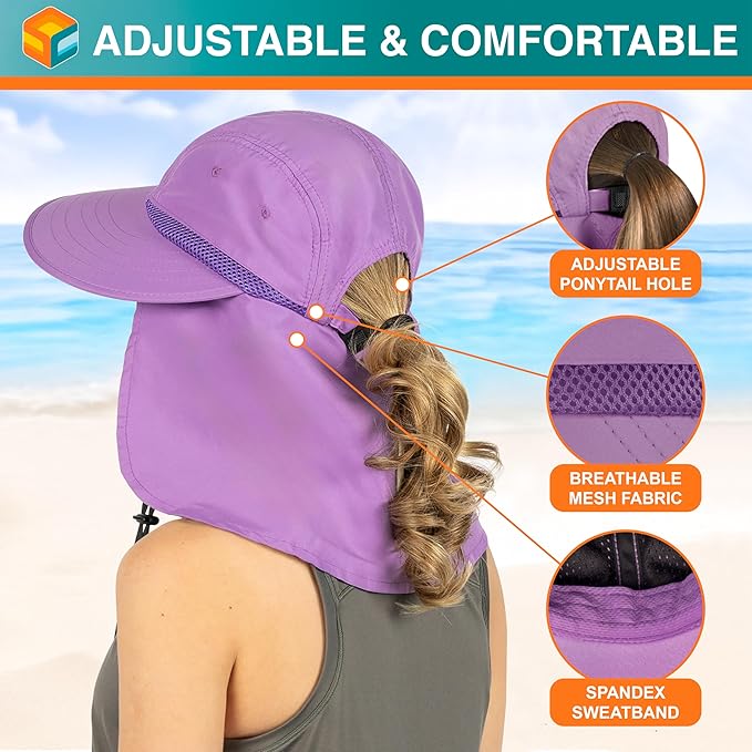 SUN CUBE Sun Hat for Women with Ponytail Hole Neck Flap, Gardening Hat Women Sun Protection, UV Hats Hiking Walking Fishing