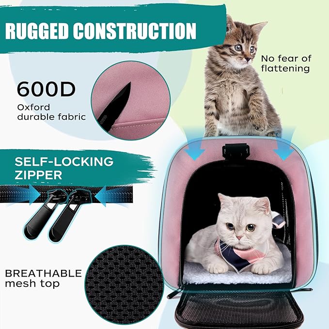 Top tasta Dog Cat Carrier Pet Carriers for Large Cats Small Dogs Carrier Soft Sided Puppy up to 25Lbs Dog Carrier Portable Foldable Dog Cat Travel Carrier (Large-Pink-20 * 13 * 13)