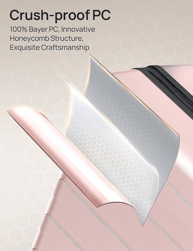 NINETYGO Luggage Sets 2 Piece, Carry On Luggage Airline Approved, Large Checked Luggage with Smooth Spinner Wheels, Expandable, Hard Shell PC Suitcase Sets, TSA Approved, 20in/28in (Pink, Rhine Max)