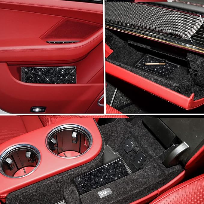 TOURSUIT Car Registration and Insurance Card Holder, Vehicle License Document Glove Box Compartment Organizer, Interior Car Accessories for Women Men (Glitter Black)