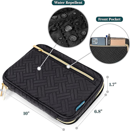 Pavilia Tech Organizer Case - Electronic & Cable Organizer, Small Charger Pouch, Black Quilted Travel Accessory