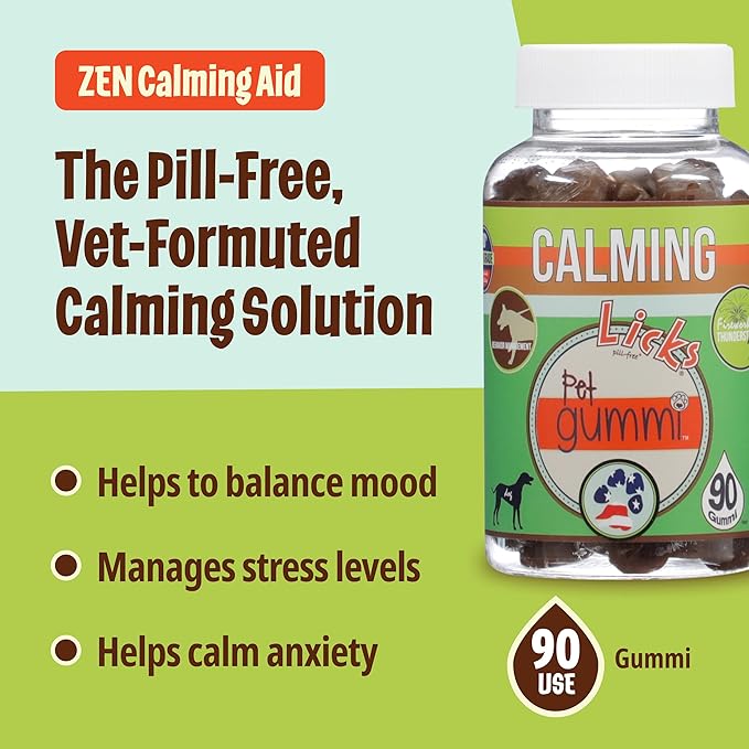 Licks Pill-Free Dog Calming Gummies - Zen Calming Aid Supplements for Aggressive Behavior & Nervousness - Dog & Puppy Treats for Stress Relief & Health - Gummies - 90 Use