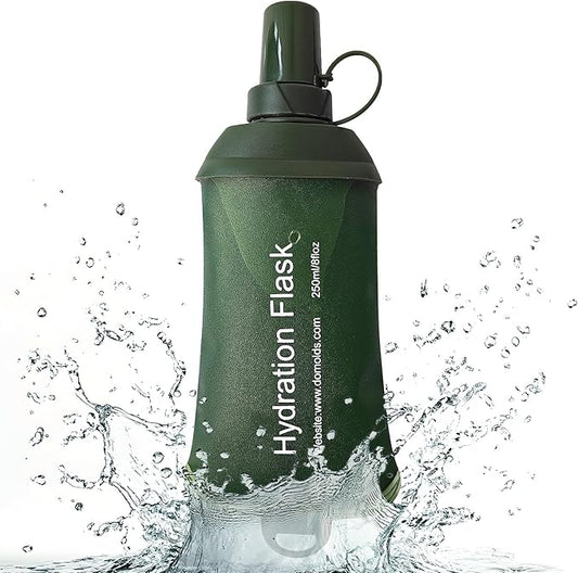 FR 250ml Soft Flask, Collapsible Soft Water Bottle for Hydration Packs - Running & Hiking Folding Water Bottle（Green）