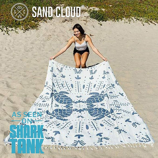 Sand Cloud Extra Large Turkish Beach Towel - Sand Free - 100% Organic Turkish Cotton Yarn - Quick Dry Towel for Beach, Picnic, Blanket or Bath - As Seen on Shark Tank - Marine Life (Prism Turtles XL)