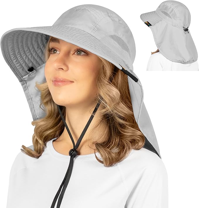 SUN CUBE Wide Brim Sun Hat with Neck Flap, UPF50+ Hiking Safari Fishing Hat for Men Women, Sun Protection Beach Hat