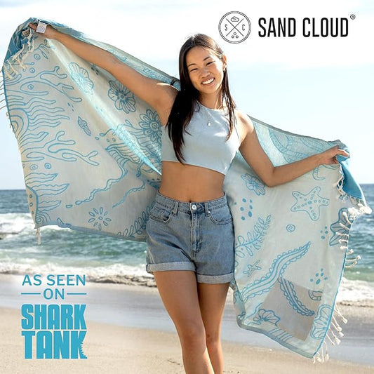 Sand Cloud Turkish Beach Towel - Sand Free - 100% Organic Turkish Cotton Yarn - Quick Dry Towel for Beach, Picnic, Blanket or Bath - As Seen on Shark Tank - Marine Life (Boho Octopus)