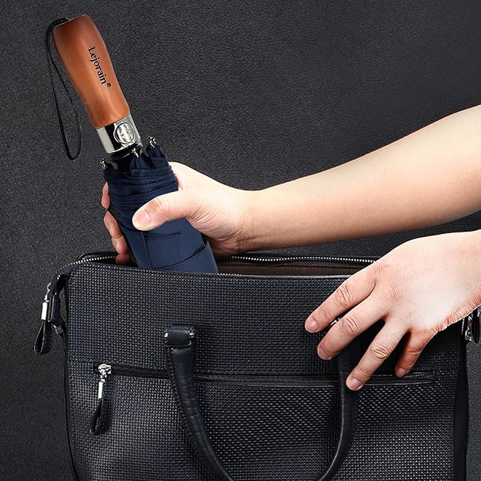 Lejorain Large Folding Golf Umbrella - Compact Mens Umbrellas Travel Rain and Windproof 54inch Collapsible Automatic Open Close Umbrella 210T Teflon Vented Double Canopy