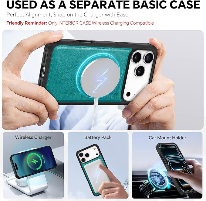 TUCCH Detachable Case Wallet for iPhone 17 Pro Max (6.9") 2025, Wrist Strap | 4 Card Slots RFID Blocking | Wireless Charging | Stand | 2-in-1 Magnetic | PU Leather | Shockproof Folio Cover | Cyan