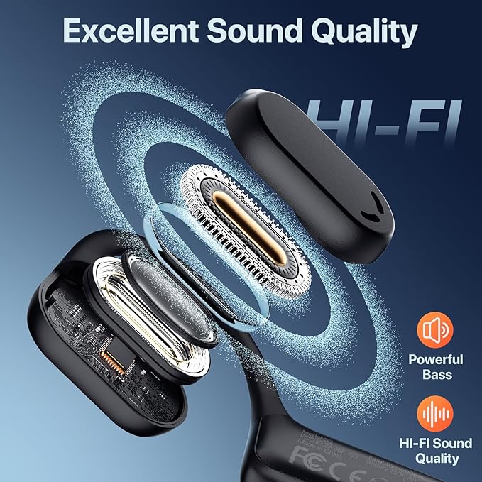 Open Ear Headphones with Mic, 29g Bluetooth Headset, Sweat Resistant,12Hrs, Dual Connect, Wireless Bluetooth Headphones with Noise Cancelling Microphone & Mute, for Work, Workout, Driving, Call, Black
