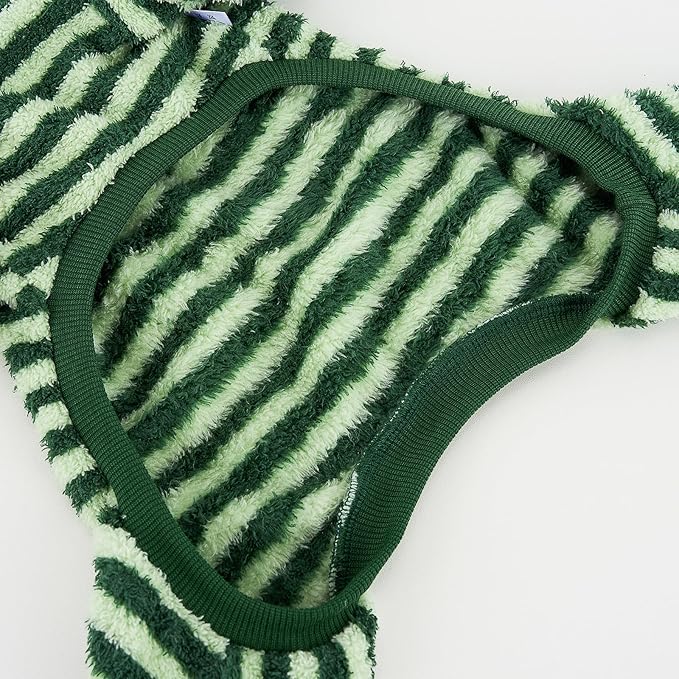 XPUDAC Stripe Dog Sweater Fleece Dog Pajamas Winter Pet Clothes for Small Medium Dogs Girl Boy Doggy Apparel for Cold Weather, Stripe Green, M