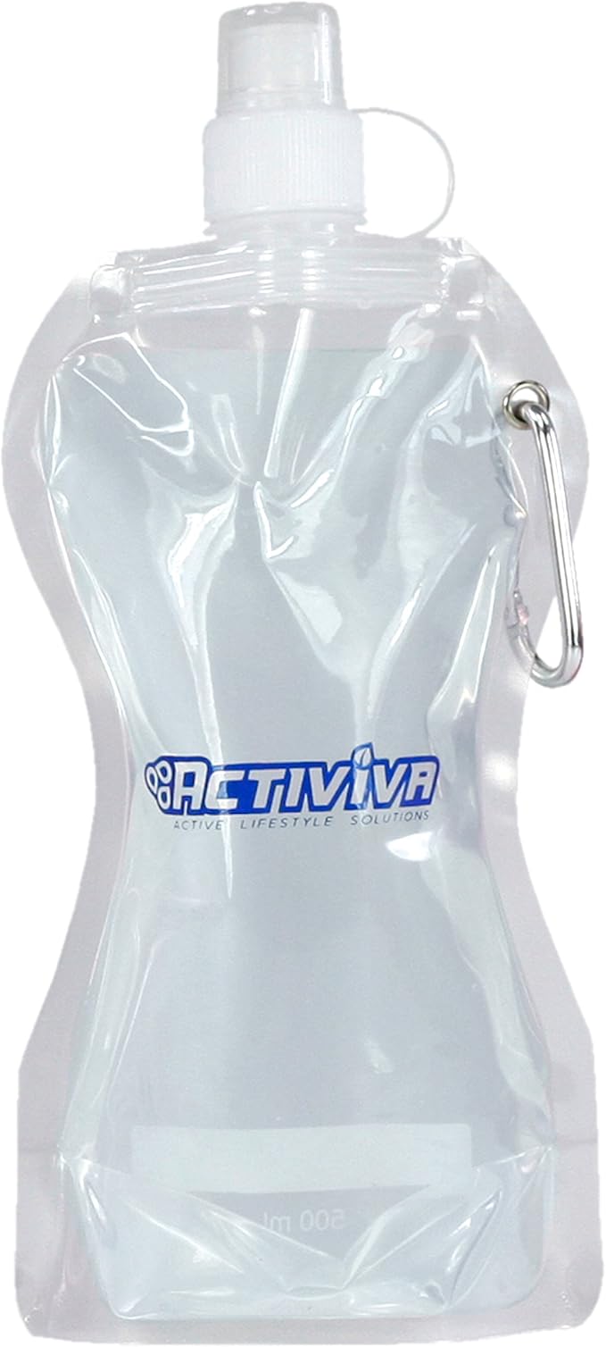 Collapsible Reusable Water Bottle with Carabiner Clip by Activiva - Light Weight Leak Proof Foldable Drinking Water Bottle - Non-Toxic BPA Free - 16.9 oz - 4 Pack