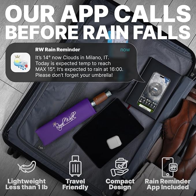 Royal Walk Windproof Folding Travel Umbrella Compact and Strong Luxurious Real Wood Handle Automatic Open Close Vented Double Canopy for Men and Women