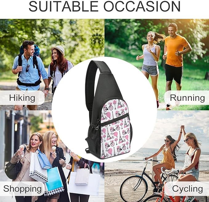 SWEET TANG Sling Bag Crossbody Backpack for Women Men, Breathable Multipurpose Satchel Bag Paris Pink Eiffel Tower, Anti Theft Funny Outdoor Daypack