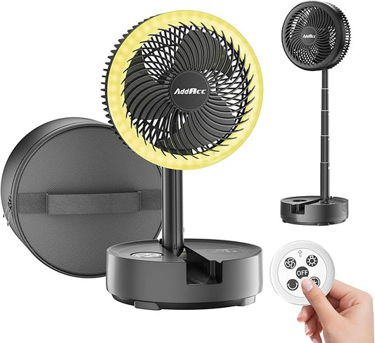 40000mAh Battery Operated Fan - Rechargeable Collapsible Fan, 106H Run, 9 Speeds Oscillating, Battery Powered with Timer & Light for Camping Travel RV Outdoor Hurricane Power Outage Black