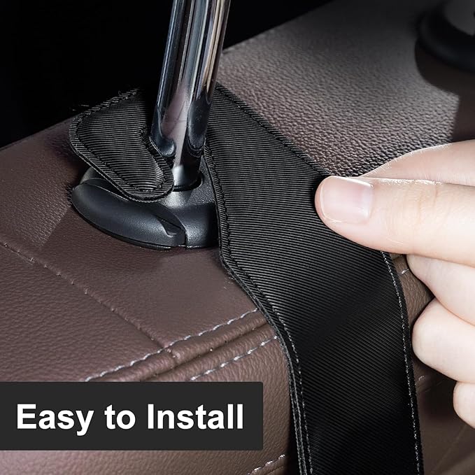 CoBak Headrest Hooks for Car - Universal Premium Stitched Leather and Aluminum-Magnesium Alloy Single Car Seat Back Storage Hook for Purses, Handbags, Bags (2 Pack), Black Texture