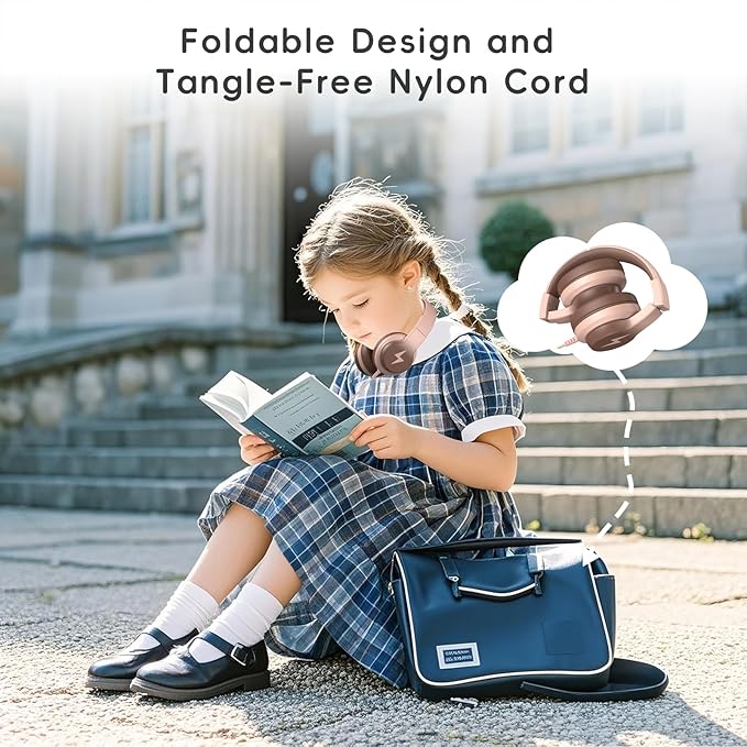 Kids Headphones, Wired Headphones for Kids Over Ear with Microphone, 85/94dB Volume Limiter Headphone for Girls Boys, Foldable Headphone for Learning & Entertainment, Gradient Brown