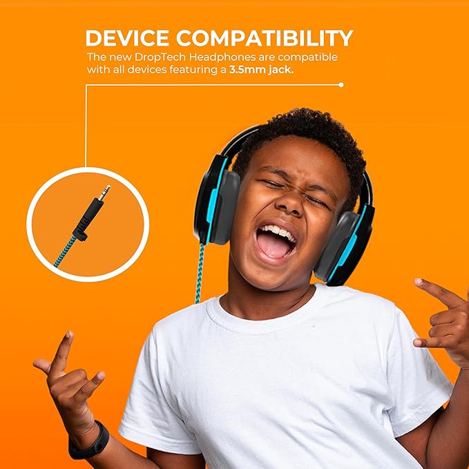 Gumdrop DropTech On-Ear Wired Headphones (40 case Pack) w/ 3.5 mm Chew-Proof Cord - Rugged, Reliable, Drop Tested and Comfortable for Kids, K-12 Students, Classroom and School Use - Black