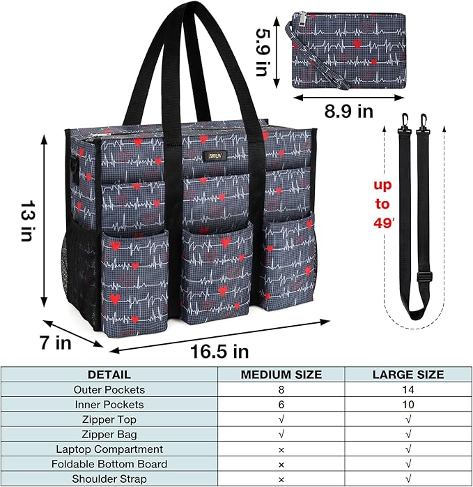 IBFUN Utility Tote Bag with 14/24 Pockets Zip Top Teacher Tote Bag for Teacher/Work Women