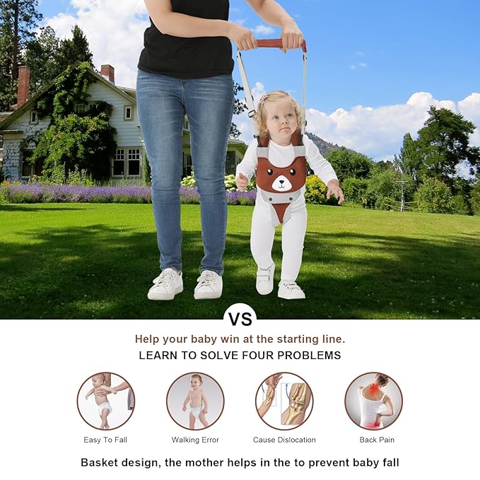 IULONEE Baby Walking Harness Breathable Handheld Kids Toddler Helper Assistant Adjustable Infant Walker Help Baby Walk Stand Up Child Learning Belt for 8-24 Month Old Babies Activity (Brown)