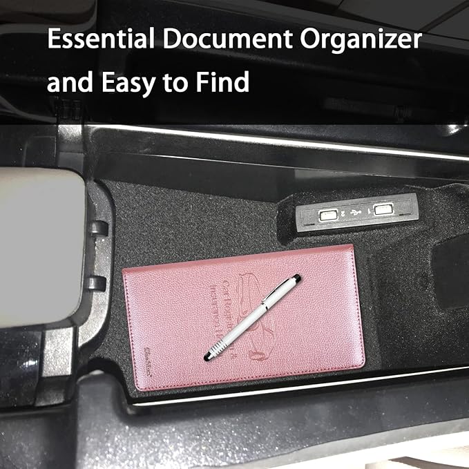 Car Insurance and Registration Holder, 9.5 x 5 Inch PU Leather Vehicle Glove Box Organizer Wallet Case for Insurance Card, Driver License, Paperwork - Rose Gold