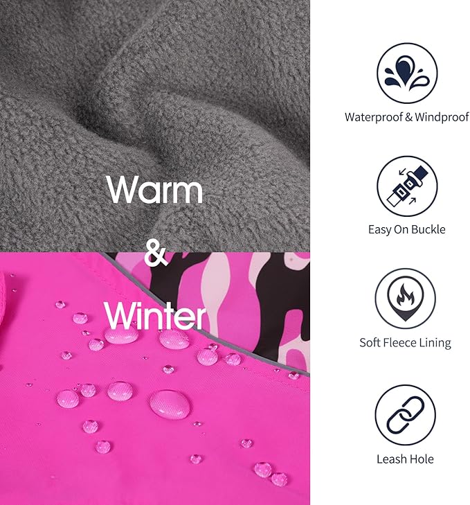 IECOii Extra Warm Reflective Adjustable Dog Jacket - Fleece Turtleneck Winter Coat for Small, Medium & Large Dogs