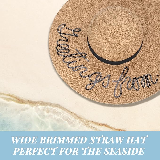 Beach Sun Hats for Women Wide Brim Straw Foldable Beach Hat UV Protection