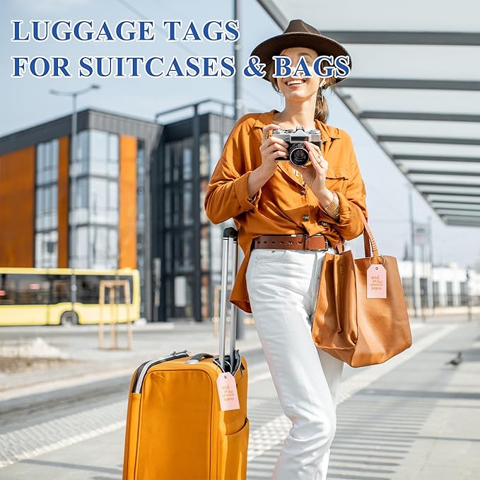Luggage Tag & Personalized Luggage Tags for Suitcases Leather Bag Tags for Backpacks Handbag School Instrument with Name ID Label Travel Essentials, Unique Fun Pink Baggage Tags 2 Pack