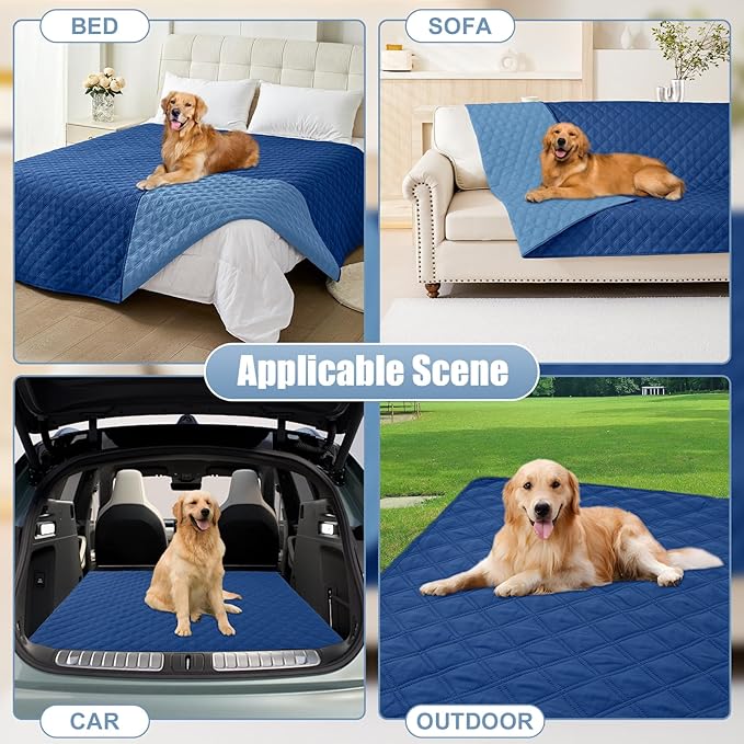 Smiry Waterproof Dog Bed Cover Pet Blanket, Soft Washable Dog Blanket for Furniture Bed Couch Sofa Reversible, Checkered (30"x80", Navy/Blue)