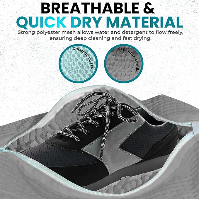 XXL Shoe Washing Machine Bag - 2 Pcs Set - 360° Resuable Shoe Bag for Washing Machine and Dryer - Wrap Shoe Washing Bag for Sneakers, Boots & Delicate Footwear (Grey)