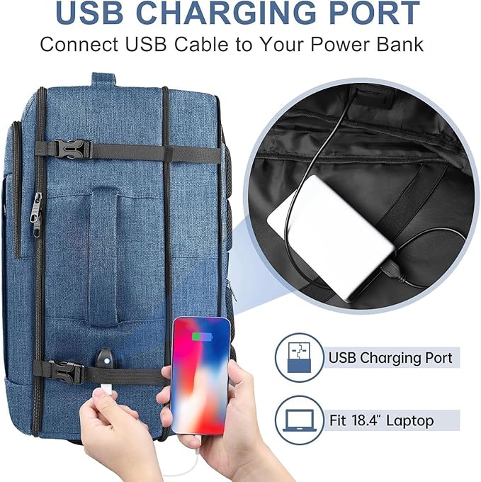 55L Extra Large Travel Backpack for Men & Women, 60L Expandable Big Capacity For Airplanes, Travel Gifts for Men Women, Carry On Backpack Fits 18.4 Inch Laptop, Luggage Suitcase Daypack Bag, Blue