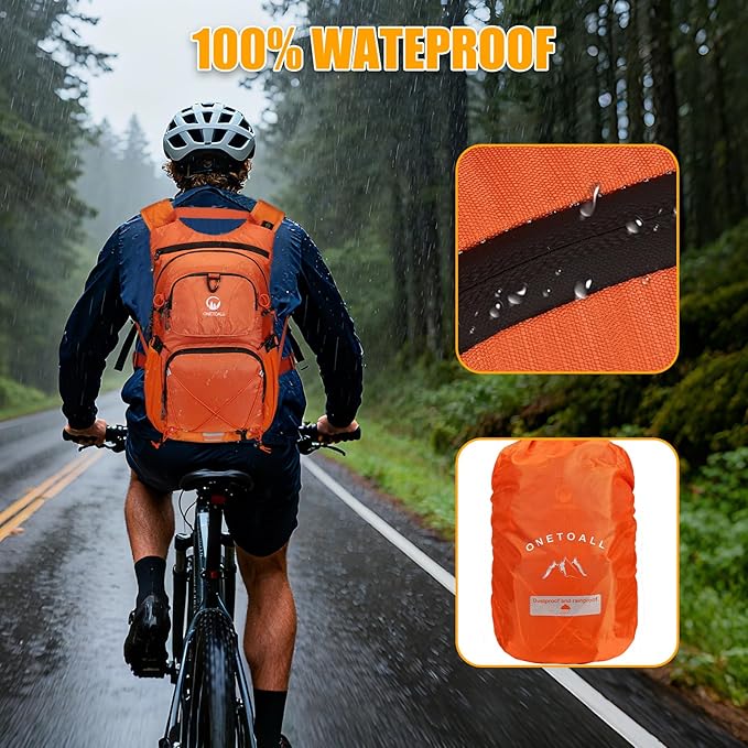 ONETOALL Hydration Backpack 22L, Hiking Backpack with 2L Leakproof Bladder, Sewn-in Rain Cover, Insulated Compartment for Men & Women Running, Cycling, Camping