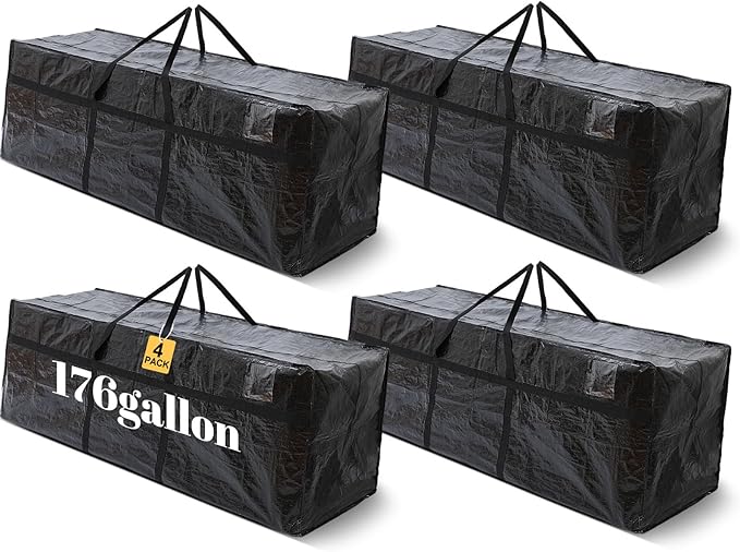 4 Pcs 176 Gallon Large Moving Bags with Zipper and Handles Foldable Storage Duffle Bags Heavy Duty Extra Large Totes for College Dorm Travel Clothes Blankets Bedding Moving (Black)