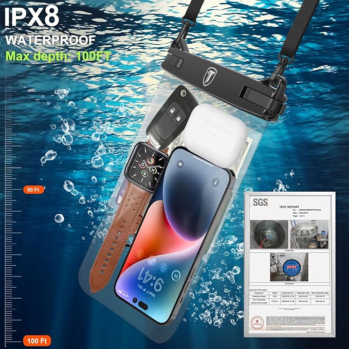 [Up to 10"] Tekcoo Large Capacity Waterproof Phone Case IPX8 [2-Pack] Clear Pouch Lanyard Vacation Dry Bag for iPhone 17/16/15/14/13/12 Pro Max/Pro/Air/SE, Galaxy S25/S24 FE/S23/S22/A17/A15/A14/A36