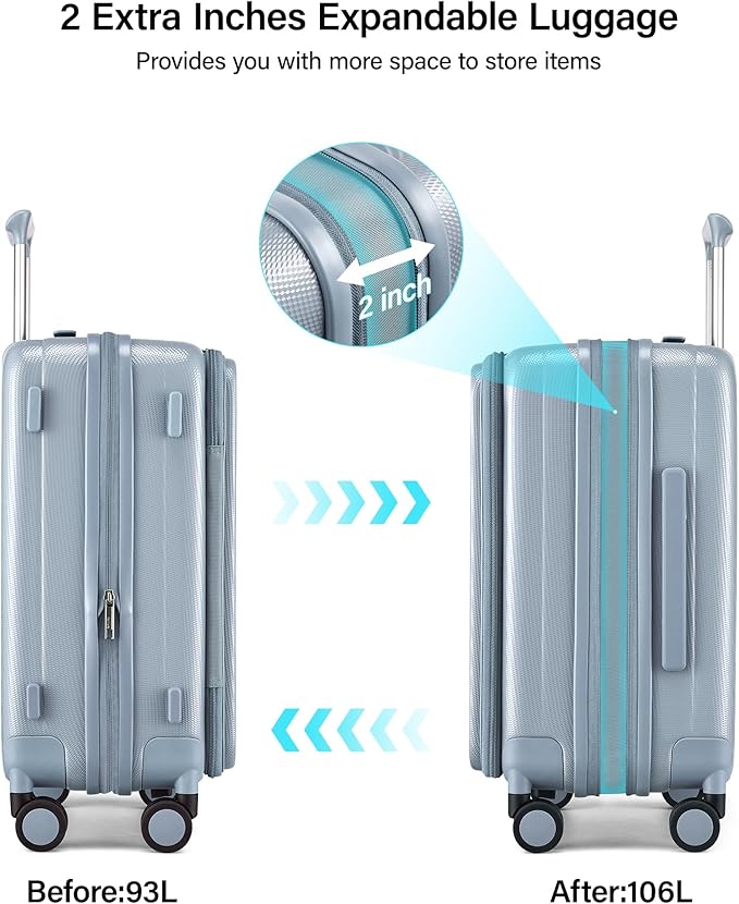 Hanke 26 Inch Expandable Luggage Top Opening Checked Bag Luggage Hard Shell Suitcases with Wheels Lightweight Travel Luggage Heavy Duty Luggage Suitcase with Lock for Woman Men-Grey