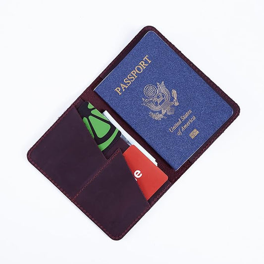INCARNE US Passport Cover Clear - Travel Passport Wallet - Leather Passport Holder for Men Women Family with Card Slots & Note Compartmen - Sleeve Protector - Genuine Leather - Vintage Burgundy
