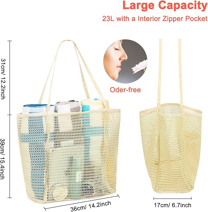 Mesh Beach Bag for Women, Casual Hobo Bags Large Beach Tote for Pool Travel Cruise Vacation Essentials