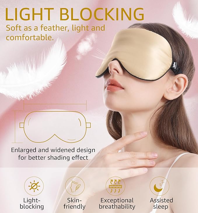 Luxury Pure Silk Sleep Mask | 100% Natural Mulberry Silk | Double-Sided Softness | Adjustable Strap & Full Light Blocking | Perfect for Travel, Office Naps & Nighttime Sleep (Champagne)