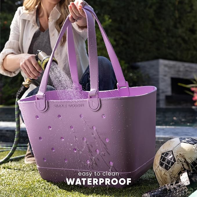 Simple Modern Medium Beach Bag | Waterproof Getaway Rubber Tote with Zipper Pocket for Travel, Pool, Boat, Groceries, Sports | 80s Mix