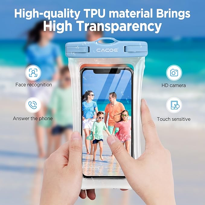 CACOE [Floatable] Floating Universal Waterproof Phone case 2 Pcs-Up to 7.0",Waterproof Phone Pouch with Adjustable Neck Lanyard,IPX8 Cellphone Dry Bags for Beach Pool Swimming（White+Blue）