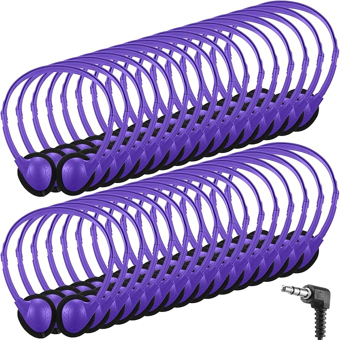 Konohan 30 Pack Headphones Bulk Headphone for School Classroom Student Wired Headphones Adjustable with 3.5 mm Jack for Adults (Purple)