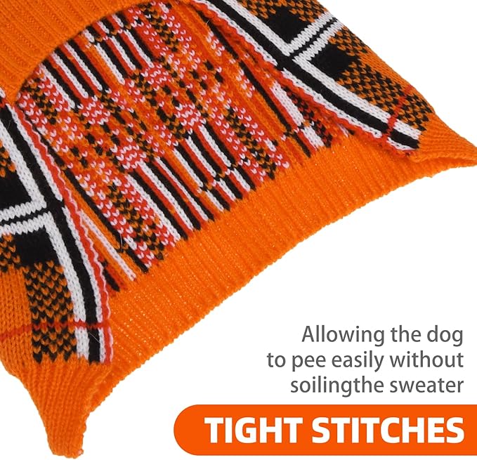 PUPTECK Dog Sweaters for Large Medium Small Dogs - Fall Classic Plaid Style Puppy Holiday Winter Coat Clothes Warm, Reddish Orange, L